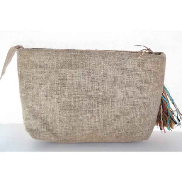 Burlap & Leather Patch Tassel Purse - Image 2